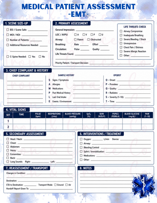 EMT Patient Assessment Printable | Medical & Trauma Assessment Sheets | Digital Download PDF