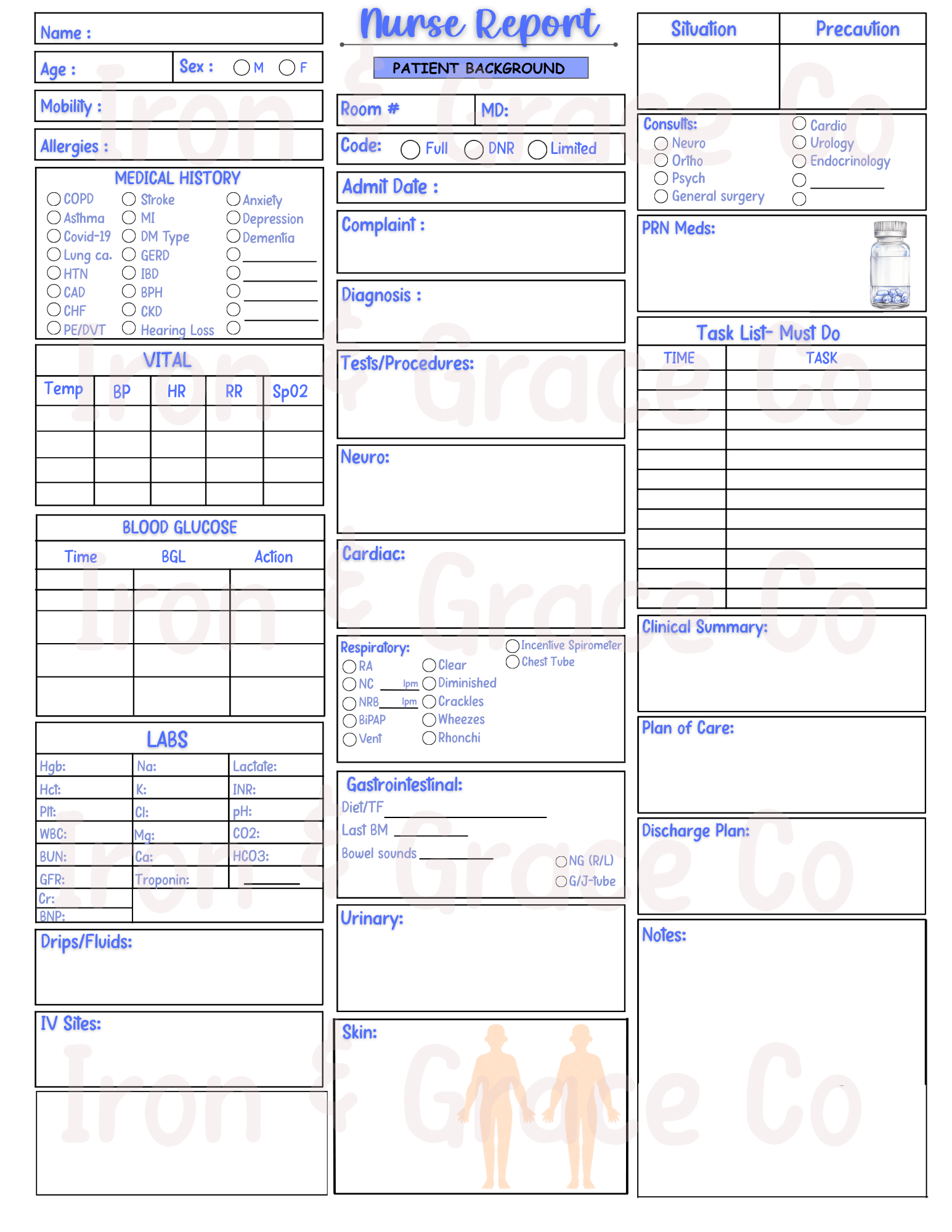 Med Surg Nursing Report Sheet Bundle | Digital Download | Set of 5